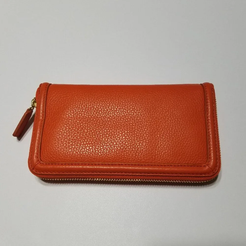 NWT Tory Burch Amanda Zip Continental Wallet Orange High-Quality Pebble‎ Leather